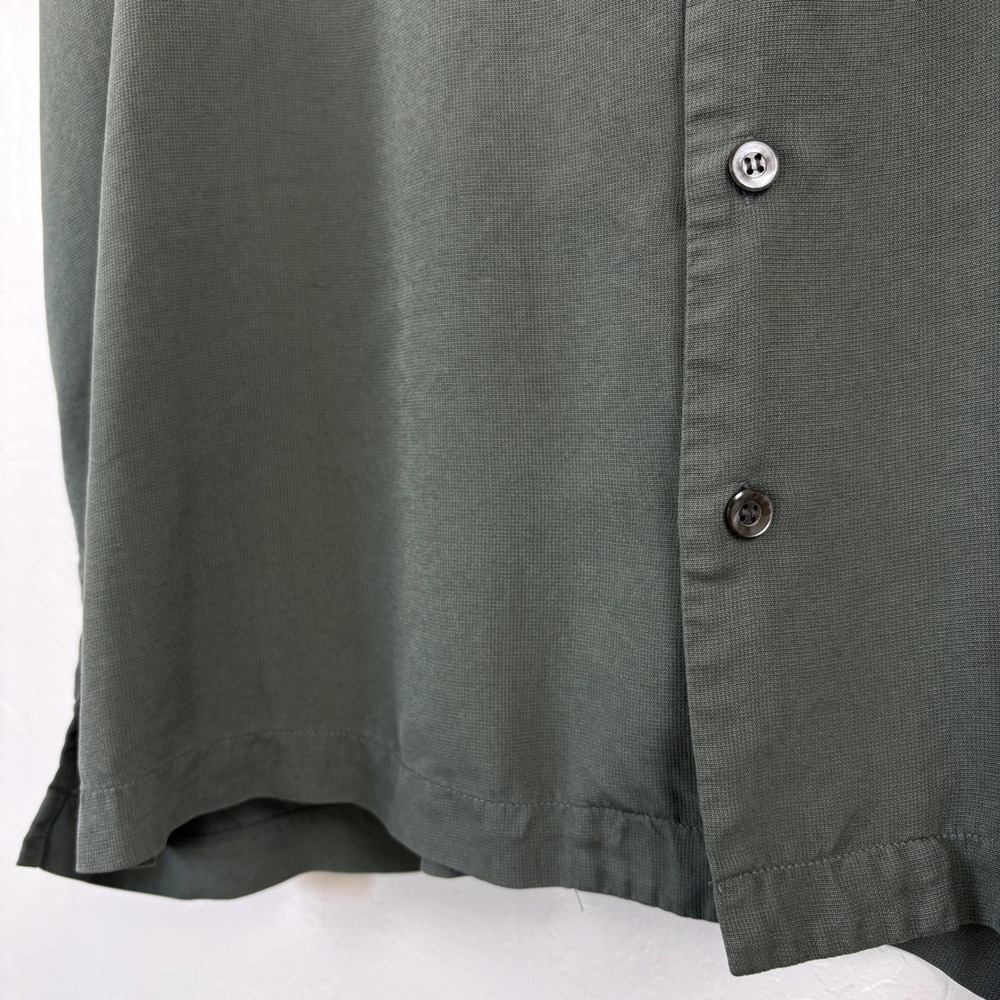 Brandini 100% Silk Camp Collar Shirt Mens XL Short Sleeve Sage Green Button Up - Picture 6 of 7